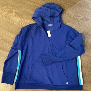 TALBOTS WOMENS PETITE Featherweight Terry Hooded Pullover Blue Petite Medium
